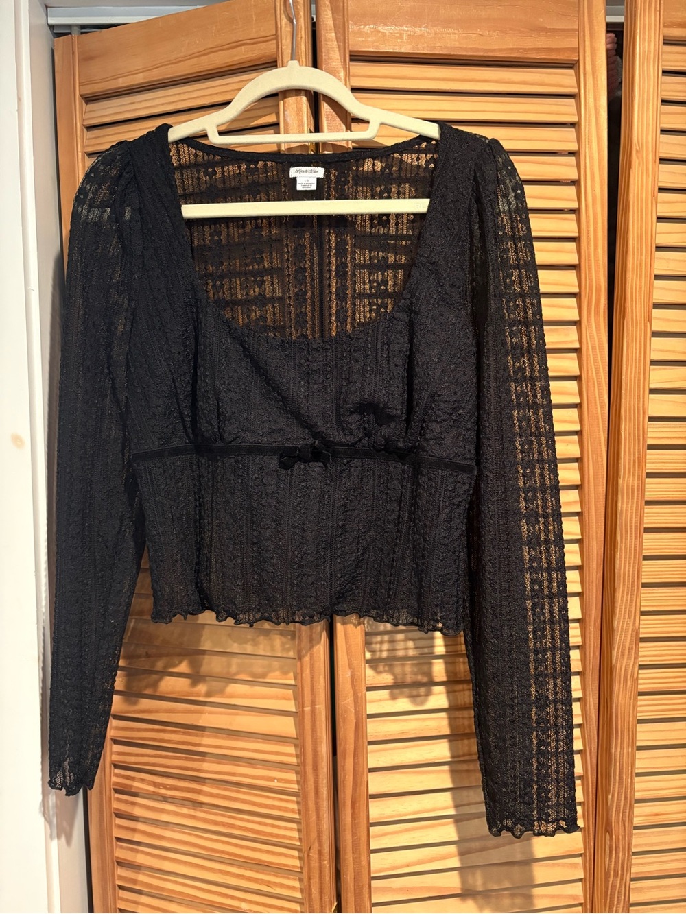 Whimsigoth Kimchi Blue Black Lace Square-Neck Long-Sleeve Crop Top Shirt